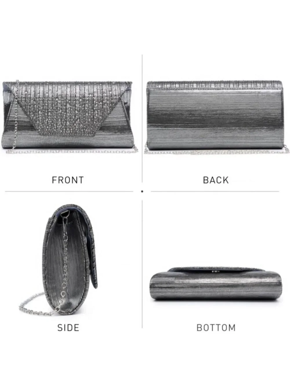 Women’s Grey Clutch Purse With Detachable Chain Wedding Formal Evening Bag
